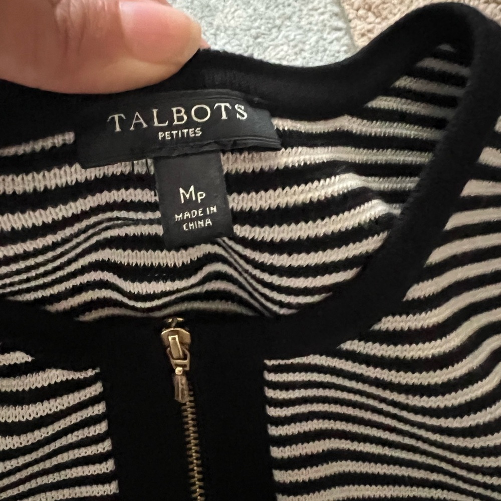 Talbots French black and white line cardigan usa Medium petite - Picture 5 of 12